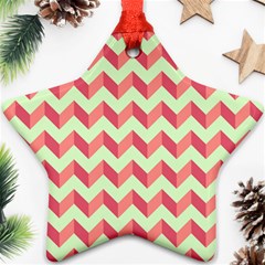 Mint Pink Modern Retro Chevron Patchwork Pattern Star Ornament (two Sides) by GardenOfOphir