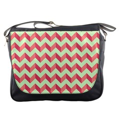 Mint Pink Modern Retro Chevron Patchwork Pattern Messenger Bag