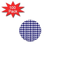 Blue And White Leaf Pattern 1  Mini Button (100 Pack) by GardenOfOphir