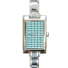 Teal And White Leaf Pattern Rectangular Italian Charm Watch by GardenOfOphir