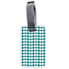 Teal And White Leaf Pattern Luggage Tag (two Sides) by GardenOfOphir