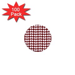 Red And White Leaf Pattern 1  Mini Button (100 Pack)