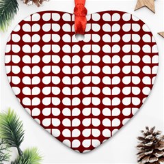 Red And White Leaf Pattern Heart Ornament (two Sides) by GardenOfOphir