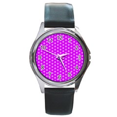 Cute Pretty Elegant Pattern Round Leather Watch (silver Rim)