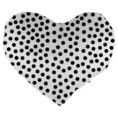 Black Polka Dots Large 19  Premium Heart Shape Cushion by Justbyjuliestore