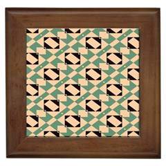 Brown Green Rectangles Pattern Framed Tile