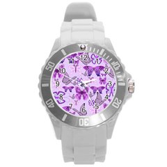 Purple Awareness Butterflies Plastic Sport Watch (large) by FunWithFibro