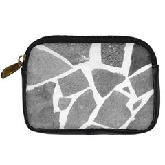 Grey White Tiles Pattern Digital Camera Leather Case by yoursparklingshop