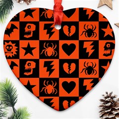 Goth Punk Checkers Heart Ornament (two Sides)