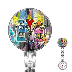 Graffiti Pop Robot Love Stainless Steel Nurses Watch by ArtistRoseanneJones