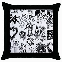 Scene Kid Sketches Black Throw Pillow Case by ArtistRoseanneJones