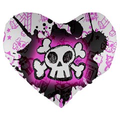 Cartoon Skull  Large 19  Premium Heart Shape Cushion