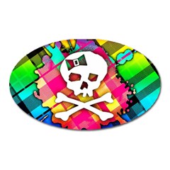 Rainbow Plaid Skull Magnet (oval) by ArtistRoseanneJones