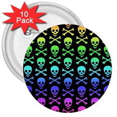 Rainbow Skull And Crossbones Pattern 3  Button (10 Pack) by ArtistRoseanneJones