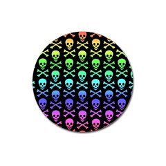 Rainbow Skull And Crossbones Pattern Magnet 3  (round) by ArtistRoseanneJones