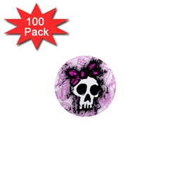 Sketched Skull Princess 1  Mini Button Magnet (100 Pack)