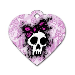 Sketched Skull Princess Dog Tag Heart (two Sided) by ArtistRoseanneJones