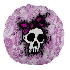 Sketched Skull Princess Large 18  Premium Flano Round Cushion  by ArtistRoseanneJones