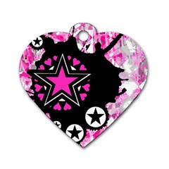 Pink Star Splatter Dog Tag Heart (two Sided) by ArtistRoseanneJones