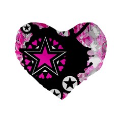 Pink Star Splatter Standard 16  Premium Heart Shape Cushion  by ArtistRoseanneJones