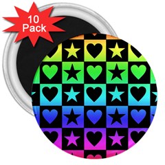 Rainbow Stars And Hearts 3  Button Magnet (10 Pack) by ArtistRoseanneJones