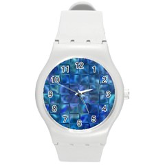 Blue Squares Tiles Plastic Sport Watch (medium)