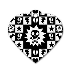 Goth Punk Skull Checkers Dog Tag Heart (two Sided)