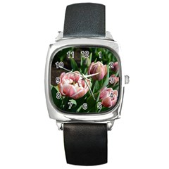 Tulips Square Leather Watch