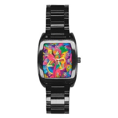 Colorful Floral Abstract Painting Stainless Steel Barrel Watch by KirstenStar