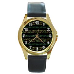 Modern Lace Stripe Pattern Round Leather Watch (gold Rim)  by dflcprints