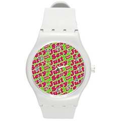 Just Sexy Quote Typographic Pattern Round Plastic Sport Watch (m) by dflcprints