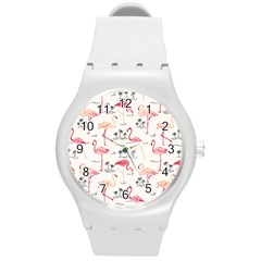 Flamingo Pattern Round Plastic Sport Watch (m)