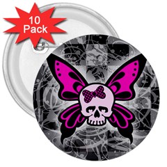 Skull Butterfly 3  Buttons (10 Pack)  by ArtistRoseanneJones