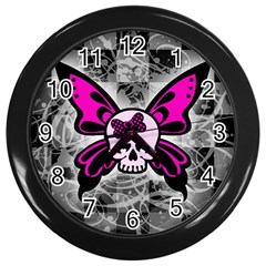 Skull Butterfly Wall Clocks (black) by ArtistRoseanneJones