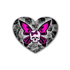 Skull Butterfly Rubber Coaster (heart)  by ArtistRoseanneJones