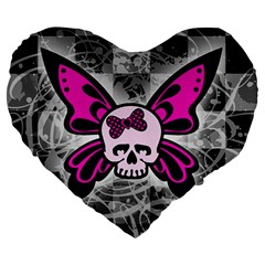 Skull Butterfly Large 19  Premium Heart Shape Cushions by ArtistRoseanneJones