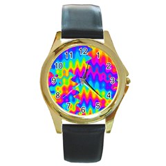 Amazing Acid Rainbow Round Gold Metal Watches by KirstenStar