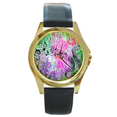 Abstract Music  Round Gold Metal Watches