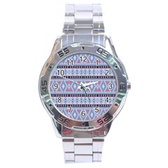 Fancy Tribal Border Pattern Blue Stainless Steel Men s Watch