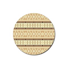 Fancy Tribal Border Pattern Beige Rubber Round Coaster (4 Pack) 