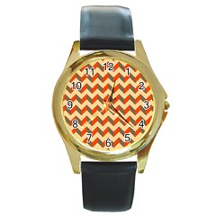 Modern Retro Chevron Patchwork Pattern  Round Gold Metal Watches