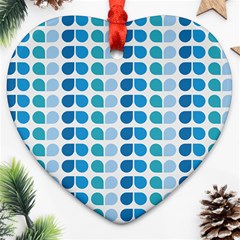 Blue Green Leaf Pattern Ornament (heart)  by GardenOfOphir