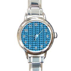 Blue Gray Leaf Pattern Round Italian Charm Watches by GardenOfOphir