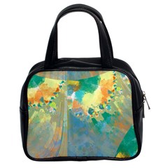 Abstract Flower Design In Turquoise And Yellows Classic Handbags (2 Sides)