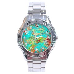 Abstract Garden In Aqua Stainless Steel Men s Watch by digitaldivadesigns