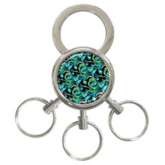 Bright Aqua, Black, And Green Design 3-ring Key Chains by digitaldivadesigns