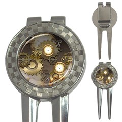 Steampunk, Golden Design With Clocks And Gears 3-in-1 Golf Divots by FantasyWorld7