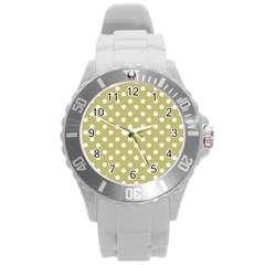 Lime Green Polka Dots Round Plastic Sport Watch (l) by GardenOfOphir