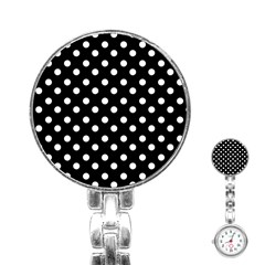 Black And White Polka Dots Stainless Steel Nurses Watches by GardenOfOphir