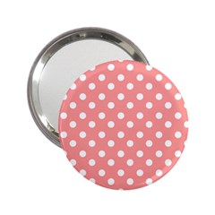 Coral And White Polka Dots 2 25  Handbag Mirrors by GardenOfOphir